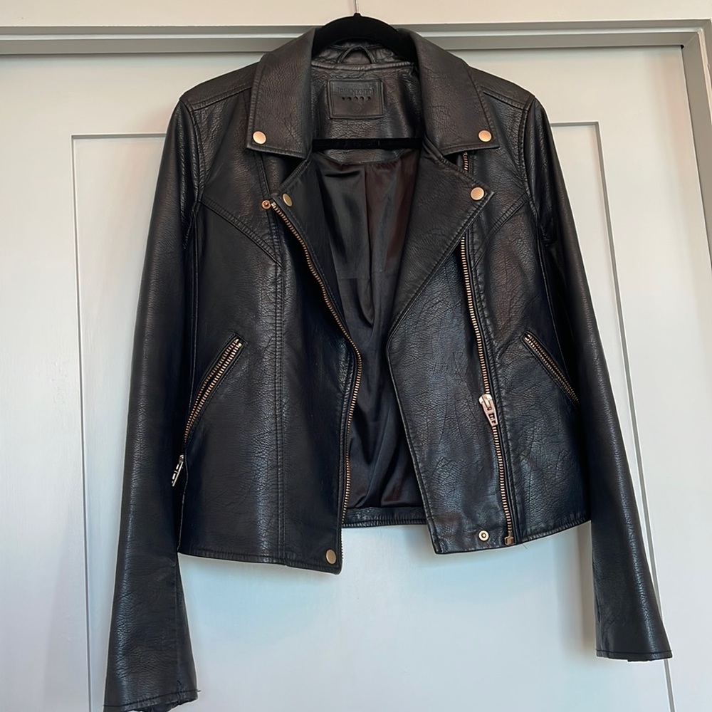 Blank nyc black faux leather jacket with rose gold hardware